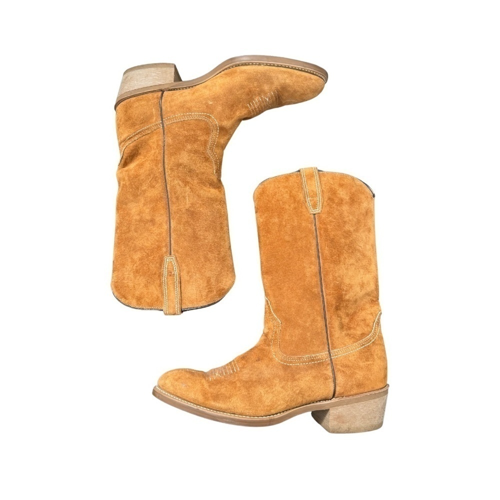 GORGEOUS Cognac Suede Vintage Cowboy Boots Vibram Sole EXCELLENT CONDITION 9.5 - Picture 2 of 8